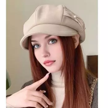 Осенний берет с подкладкой, зимняя утолщенная теплая шапка с утиным язычком, кепка в стиле ретро, повседневная восьмиугольная кепка с бантом, маленькая шляпа художника One Size чёрный