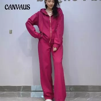 Осенний брючный костюм для женщин больших размеров, модная толстовка с капюшоном, куртка, прямые широкие брюки, повседневный брючный костюм XL чёрный