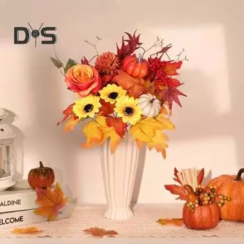 Осенний букет искусственных цветов, реалистичный искусственный шелковый подсолнух, Хэллоуин, День благодарения, праздник урожая, украшение для дома и улицы, искусственные цветы, стол I