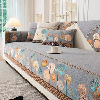 Осенний чехол из шенилла Funda Sofa Mat Home Нескользящий диван с принтом дерева Подушка для дивана Чехлы для дивана Коврик 70X70