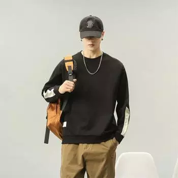 Осенний черный свитер с круглым вырезом, мужской свободный топ с буквами алфавита большого размера, молодежный повседневный тренд с длинным рукавом M белый