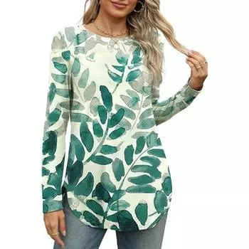 Осенний цветочный принтованный свитер с круглым вырезом и длинным рукавом, женская футболка, повседневная базовая рубашка, женские топы S