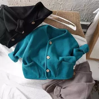 Осенний детский кардиган с длинным рукавом, детское хлопковое пальто для мальчиков и девочек, однотонная куртка, детский повседневный кардиган, детская одежда 130cm чёрный