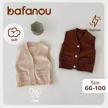 Осенний детский однотонный жилет для младенцев, унисекс, кардиган с v-образным вырезом, детский хлопковый вязаный свитер, жилет, пальто bafanou 83085 66cm(3-6M) коричневый