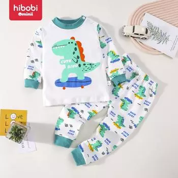 Осенний детский пижамный комплект hibobi из 2 предметов из чистого хлопка с рисунком динозавра 9-12 M зелёный