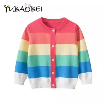 Осенний детский свитер, кардиган для девочек, свитера для детей с длинным рукавом, радужные цвета, вязаная куртка с пуговицами для малышей 90 красный