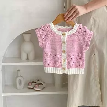 Осенний детский жилет из 100% хлопка для маленьких девочек, вязаный свитер с коротким рукавом, пальто для новорожденных bafanou 83423 66cm(3-6M) розовый