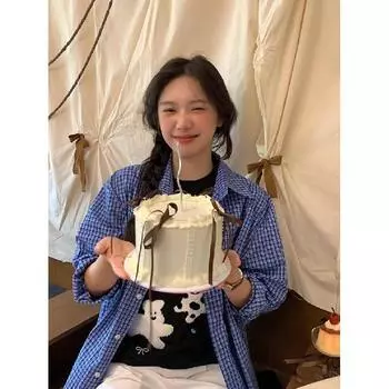 Осенний девичий стиль, новая рубашка с длинными рукавами и заплаткой на спине, новое клетчатое универсальное простое платье-бандаж, модный топ M синий