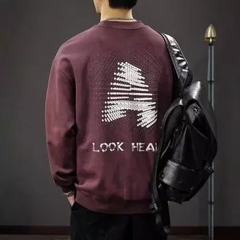 Осенний дизайн Sense Printed свитер мужской трендовый бренд High Street круглый вырез длинный рукав тяжелая свободная американская повседневная куртка S фиолетовый