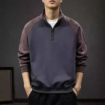 Осенний дизайн Sense Splicing контрастного цвета рубашка поло с длинными рукавами мужской американский повседневный тяжелый свитер с застежкой-молнией на половину длины и воротником-стойкой M