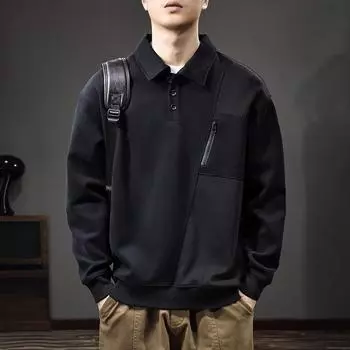 Осенний дизайн Sense Splicing Lapel свитер мужской плотный трикотажный длинный рукав поло рубашка свободный топ на молнии карман Tide M серый