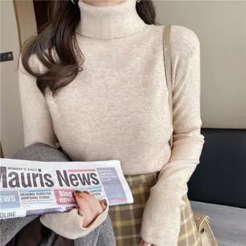 Осенний длинный рукав водолазка вязаный свитер женский зимний облегающий модный пуловер свитера женский элегантный повседневный однотонный трикотажный топ 24879 One Size белый