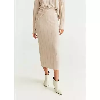 Осенний Дом Солнца Новое поступление Экспорт Европейская и американская женская одежда MN * Домашняя вязка Юбка в рубчик средней длины Юбка с разрезом Apricot color Waist 82-92