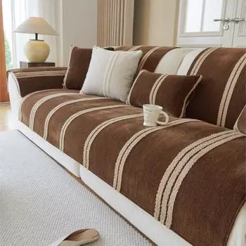 Осенний домашний шенилловый полосатый чехол Funda Sofa Mat Non-Slip Black Sofa Cushion Couch Sofa Covers Mat 70X70cm 1pc