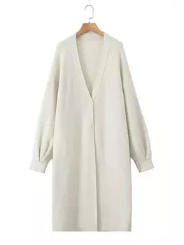 Осенний французский элегантный свитер с длинным рукавом женский дизайнерский винтажный однотонный с V-образным вырезом свободный трикотажный пиджак женский зимний повседневный натуральный тонкий длинный пиджак one-size чёрный