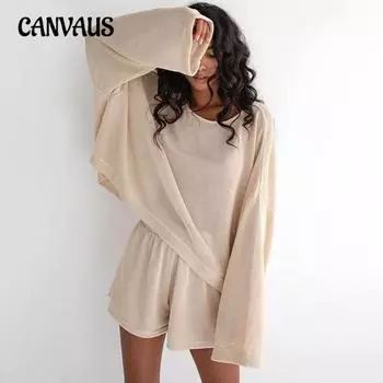Осенний французский стиль, удобные свободные шорты с длинным рукавом, пижамный костюм, женская домашняя одежда S хаки