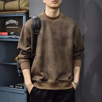 Осенний грубиян, красивый, Wasteland Wind, свитер с круглым вырезом, мужская американская ретро-тяжелая верхняя текстура, трикотажная рубашка M темно-серого