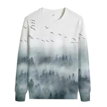 Осенний художественный пейзаж с графическим 3D-принтом, мужской пуловер, свободный топ с длинными рукавами и круглым вырезом, толстовка в стиле хип-хоп, уличная мужская одежда S