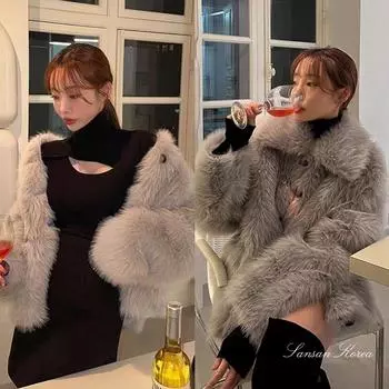 Осенний и зимний мех лисья шерсть Интернет знаменитость пальто большой меховой воротник женская норковая шуба экологически чистый мех темперамент женщины S серый