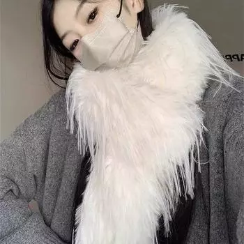 Осенний и зимний меховой мягкий теплый шарф для улицы, простой однотонный плюшевый двойной утолщенный воротник из шерсти, женский шарф 180cm белый