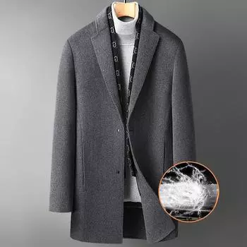 Осенний и зимний шарф с подкладкой из белого гусиного пуха, утолщенное двухстороннее шерстяное пальто средней длины для людей среднего и пожилого возраста, двухстороннее шерстяное пальто M чёрный