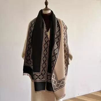 Осенний и зимний шарф, женский, с цветными блоками, в этническом стиле, кондиционер двойного назначения, шаль, студенческий шарф, украшение на шею и верхняя одежда 180*65cm серый