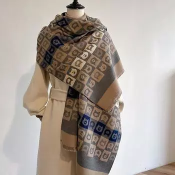 Осенний и зимний женский шарф с буквами, теплый шарф, шаль, клетчатый шарф 190*65cm серый