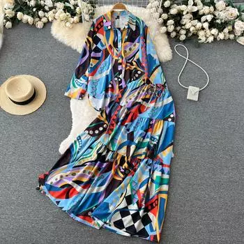 Осенний кардиган с длинными рукавами в этническом стиле для отдыха на море, пальто, юбка средней длины с высокой талией, женский костюм из двух предметов One Size