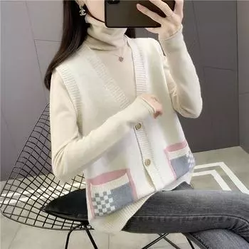 Осенний кардиган, жилет женский, новинка 2022, свитер с v-образным вырезом, свободная вязаная куртка, свитер с объемными плечами, жилет One Size зелёный