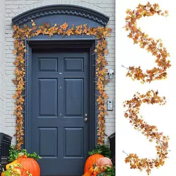Осенний клен Frostleaf Подвеска в виде красного виноградного листа - 6,5 футов/шт. Искусственная осенняя листва Гирлянда Декор на День благодарения для дома Свадебная вечеринка Рождество One Size