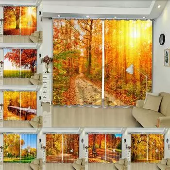 Осенний клен и листья принт занавески 2 шт для спальни гостиной окна люверсы верхние крючки штанга карман занавески cortinas большой размер (50Wx50H)x2(CM)&Rod Pocket