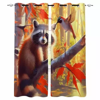 Осенний клен кленовый лист енот колибри затемняющие шторы для гостиной спальни оконные шторы шторы W135 x H60cm