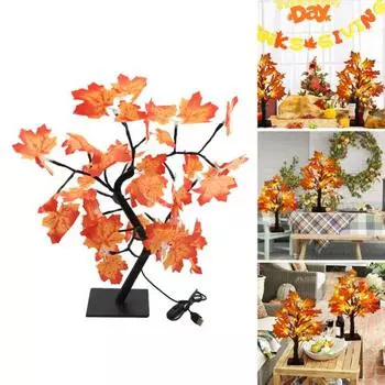 Осенний клен со светодиодной подсветкой, мягкое свечение, реалистичный вид, работающий от батареек, искусственный клен, лампа-украшение оранжевый
