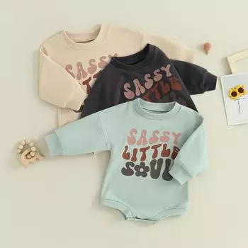 Осенний комбинезон для маленьких девочек 3 мес 6 12 18 мес с длинными рукавами и круглым вырезом с цветочным принтом и буквенным принтом контрастного цвета, боди, одежда для новорожденных 6-12 Months