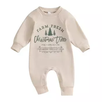 Осенний комбинезон для маленьких мальчиков и девочек, комбинезоны на пуговицах с длинными рукавами и принтом рождественской елки 0-3 Months абрикосовый