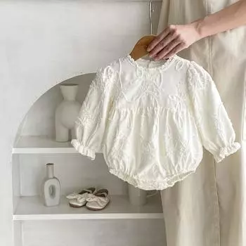 Осенний комбинезон для малышей и девочек, модный однотонный комбинезон для новорожденных, кружевная одежда, боди bafanou 92637 73cm(6-12M) бежевый