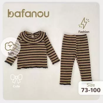 Осенний комплект детской одежды для девочек, комплект из 2 предметов для новорожденных, воротник с оборками, штаны, модная полосатая одежда для девочек, bafanou 23224 73cm(6-12M) чёрный/дубильная кора