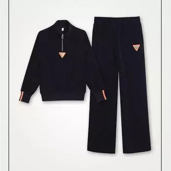 Осенний комплект из 2 предметов для женщин: толстовка с воротником-стойкой и широкие брюки для повседневной спортивной одежды M серый