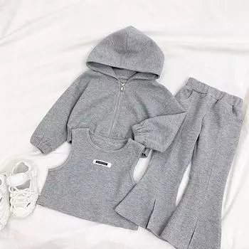 Осенний комплект одежды для девочек, детский весенне-осенний комплект из трех предметов в стиле клеш 100