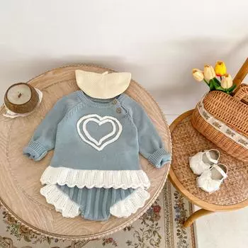 Осенний комплект одежды для маленьких девочек, вязаный свитер, однотонные шорты для малышей, комплект одежды для новорожденных из 2 предметов, вязаный свитер, bafanou 83418 66cm(3-6M) синий