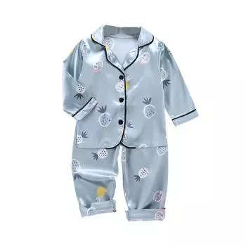 Осенний комплект одежды для сна с принтом ананаса для маленьких девочек и мальчиков, детская милая блузка с длинными рукавами, топы + штаны, пижамы M