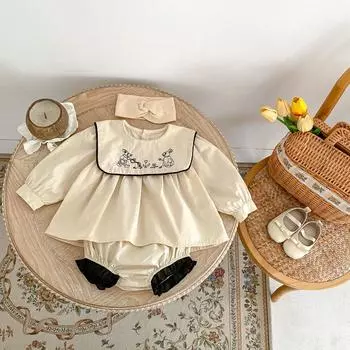 Осенний комплект однотонной одежды для девочек, комплект из 2 предметов из хлопка для маленьких девочек, вышитая блузка и шорты для малышей bafanou 96229 73cm(6-12M) абрикосовый