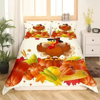 Осенний комплект постельного белья из трех предметов с тыквой для деревенского дома, для мальчиков и девочек, для украшения на День благодарения в Турции EU single(135x200cm)