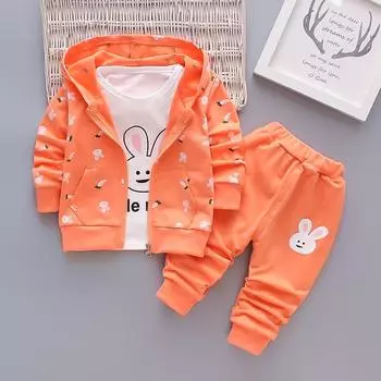 Осенний комплект с принтом для маленьких девочек, одежда для девочек, детская одежда из трех предметов, модная верхняя одежда 80cm