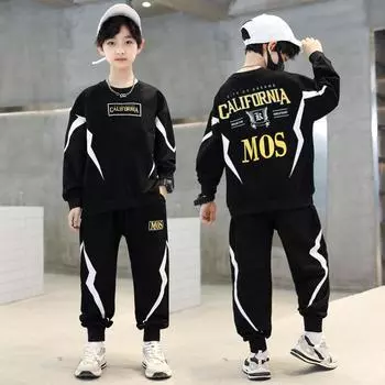 Осенний комплект свитера с длинными рукавами для мальчиков с принтом 140 синий