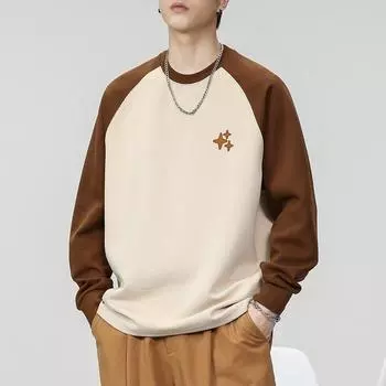 Осенний контрастный цветной свитер с круглым вырезом, мужской свободный, большого размера, модный бренд, молодежный, американский, ретро, повседневный, модный M