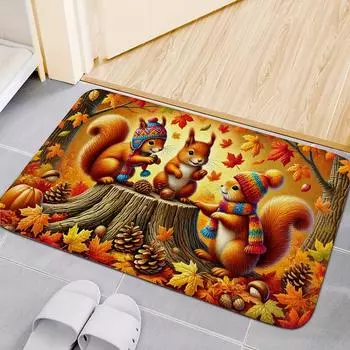 Осенний коврик для двери с изображением белки Ковры из кленовых листьев Коврик для входной двери Коврик для гостиной и спальни Украшения на День благодарения 40x60cm 16x24inch
