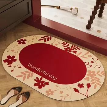 Осенний красный цветок диатомовая грязь напольный коврик для ванной комнаты душ ванная комната водопоглощающий противоскользящий быстросохнущий напольный коврик 50 * 80Cm