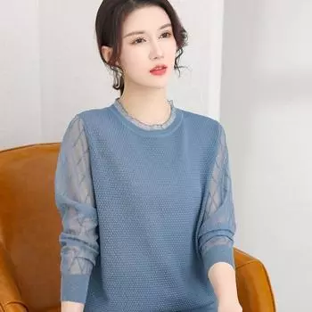 Осенний круглый вырез с длинным рукавом, сетчатый свитер с ромбовидной сеткой, повседневные однотонные трикотажные свитера для женщин, модная основа, внутренний слой one size белый