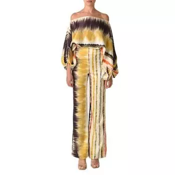 Осенний круглый вырез, свободные рукава летучая мышь, широкие брюки на талии, модный повседневный костюм S